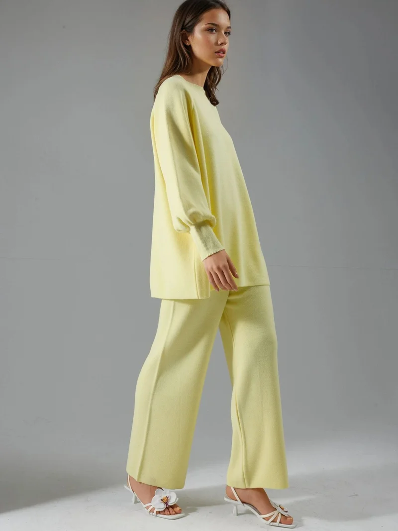 My Fashion Lemon Yellow MY FASHION Loose Fit Sweater & Pants Knit Co-ord Set for Women | Best Price UAE